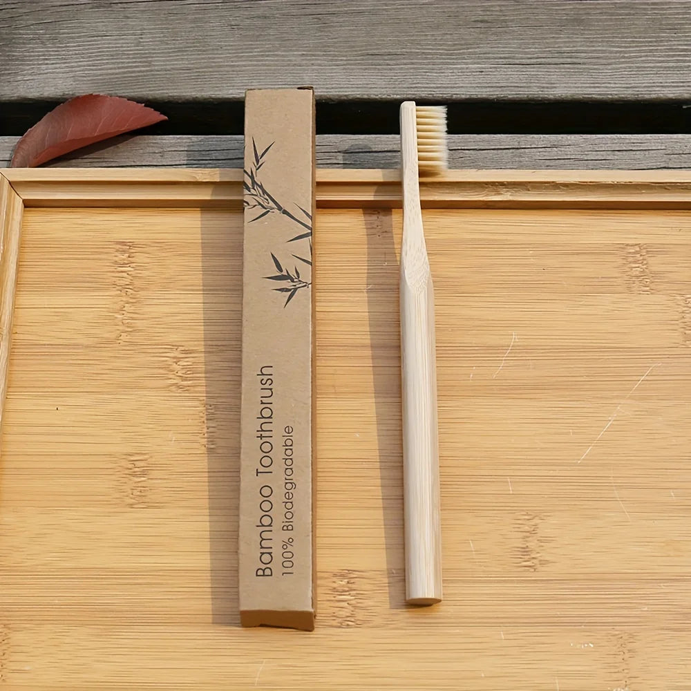 4 Bamboo Wooden Cylindrical Toothbrushes