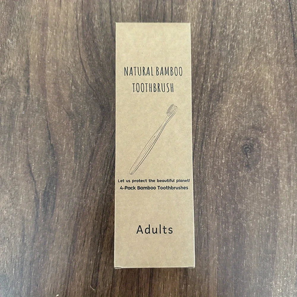 4 Bamboo Wooden Cylindrical Toothbrushes