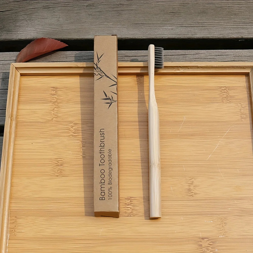 4 Bamboo Wooden Cylindrical Toothbrushes